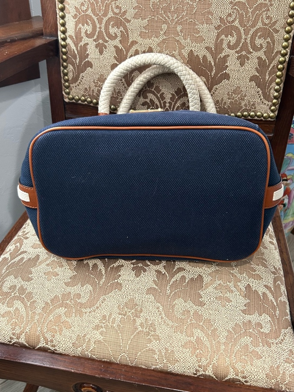 Michael Kors Marina Navy Blue Canvas Tote Bag - Picture 7 of 14